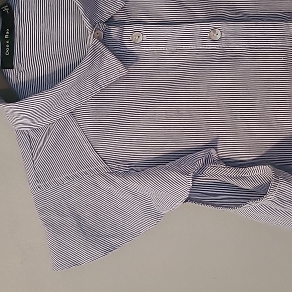 Doe & Rae Cotton Blue White Fine Striped Ruffle Sleeves Button-up Blouse Top L - Picture 3 of 11